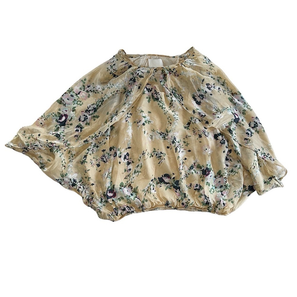Aryn K 100% Silk Floral Butterfly Sleeve Shirt Top Blouse Women’s Size Small S - Picture 9 of 13